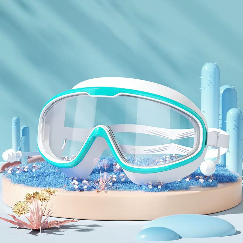 Swimming Glasses Waterproof Anti-Fog HD Transparent Earplugs Kids Swimming Goggles Large Framepool Eyewear Swimming Accessories
