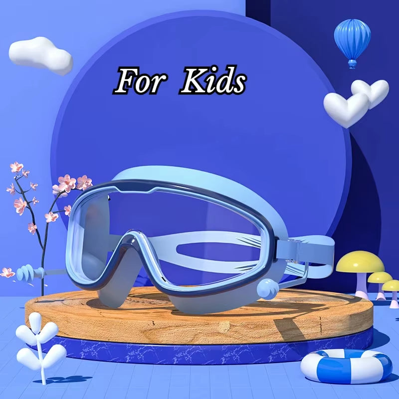Swimming Glasses Waterproof Anti-Fog HD Transparent Earplugs Kids Swimming Goggles Large Framepool Eyewear Swimming Accessories