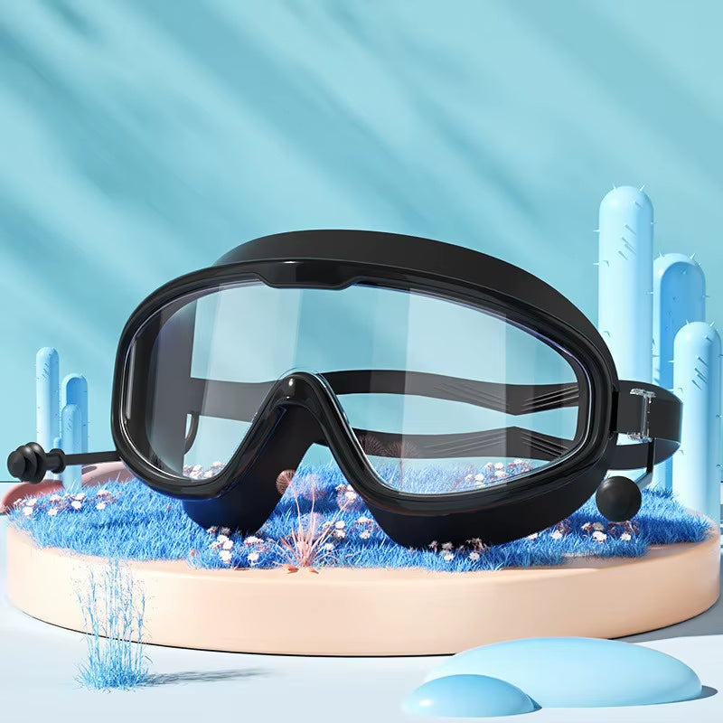 Swimming Glasses Waterproof Anti-Fog HD Transparent Earplugs Kids Swimming Goggles Large Framepool Eyewear Swimming Accessories