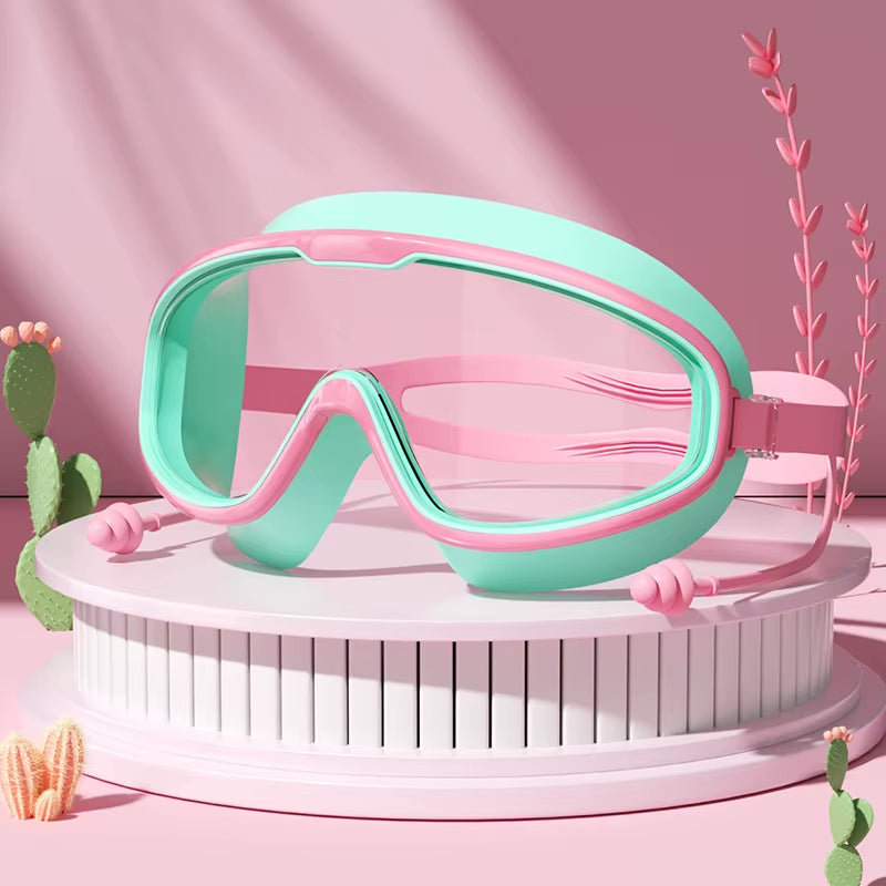 Swimming Glasses Waterproof Anti-Fog HD Transparent Earplugs Kids Swimming Goggles Large Framepool Eyewear Swimming Accessories