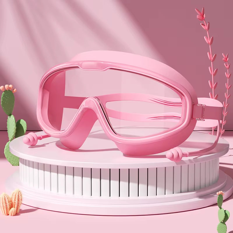 Swimming Glasses Waterproof Anti-Fog HD Transparent Earplugs Kids Swimming Goggles Large Framepool Eyewear Swimming Accessories