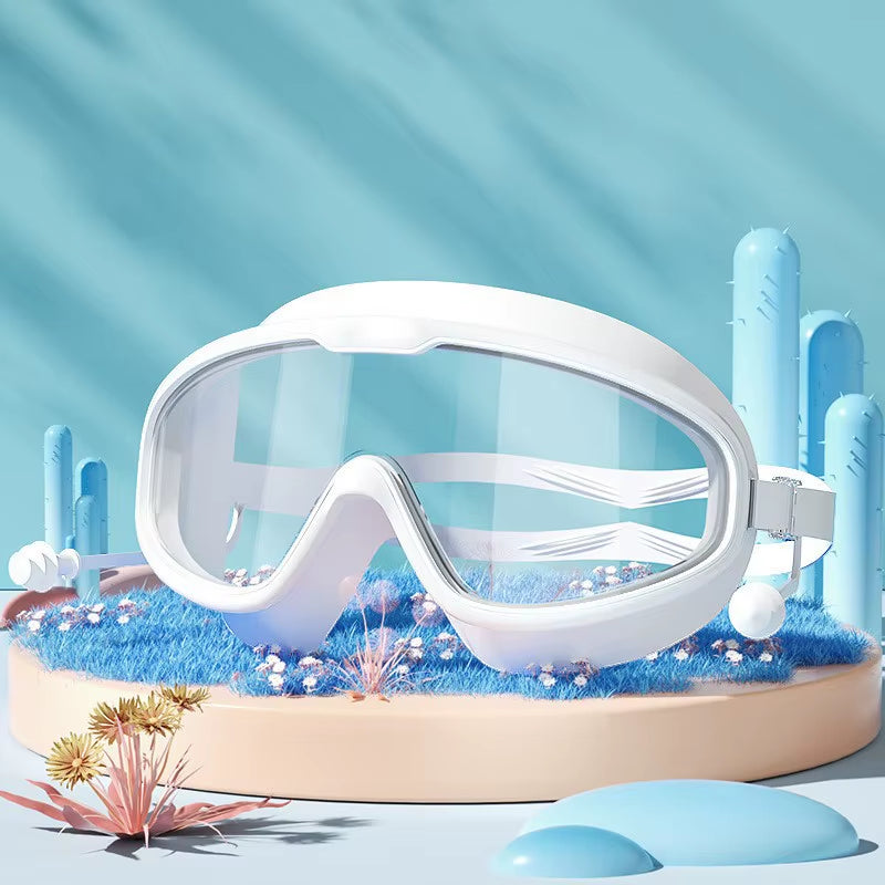 Swimming Glasses Waterproof Anti-Fog HD Transparent Earplugs Kids Swimming Goggles Large Framepool Eyewear Swimming Accessories