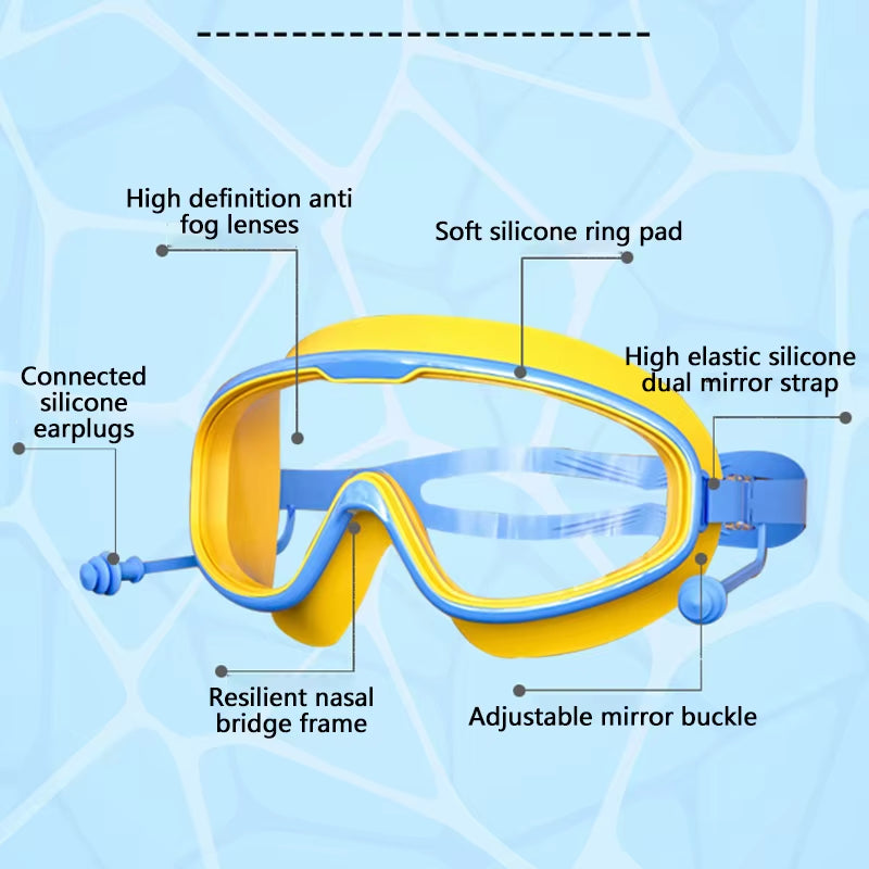 Swimming Glasses Waterproof Anti-Fog HD Transparent Earplugs Kids Swimming Goggles Large Framepool Eyewear Swimming Accessories