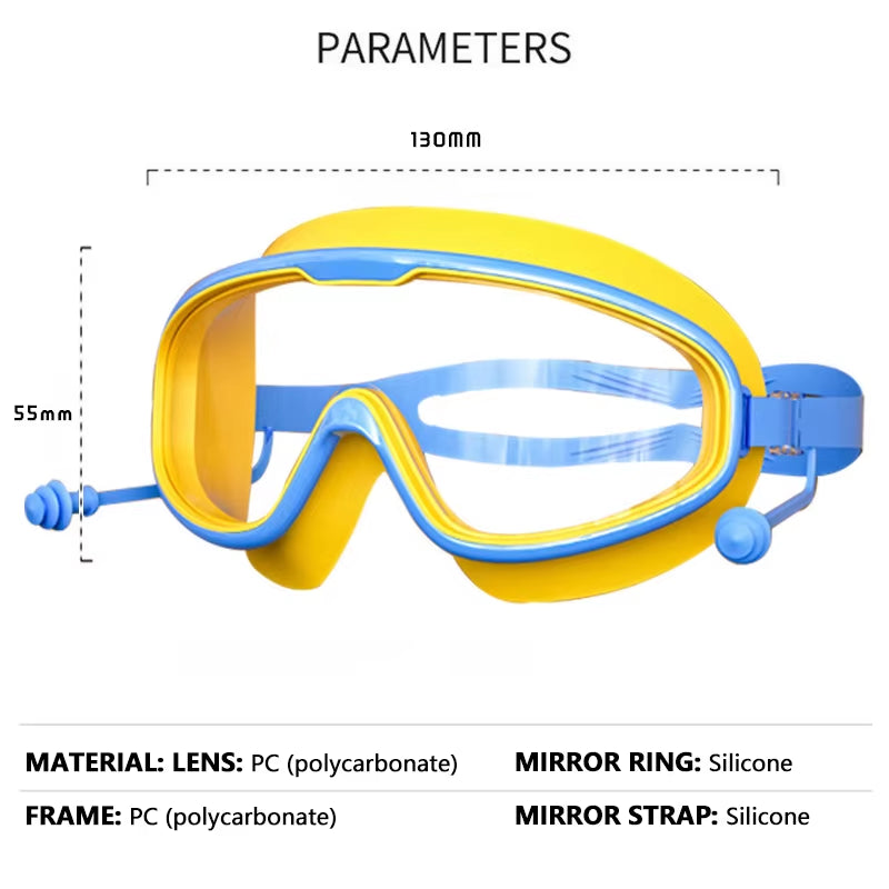 Swimming Glasses Waterproof Anti-Fog HD Transparent Earplugs Kids Swimming Goggles Large Framepool Eyewear Swimming Accessories