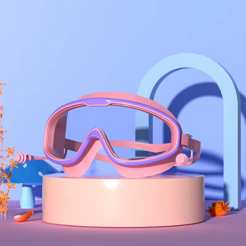 Swimming Glasses Waterproof Anti-Fog HD Transparent Earplugs Kids Swimming Goggles Large Framepool Eyewear Swimming Accessories