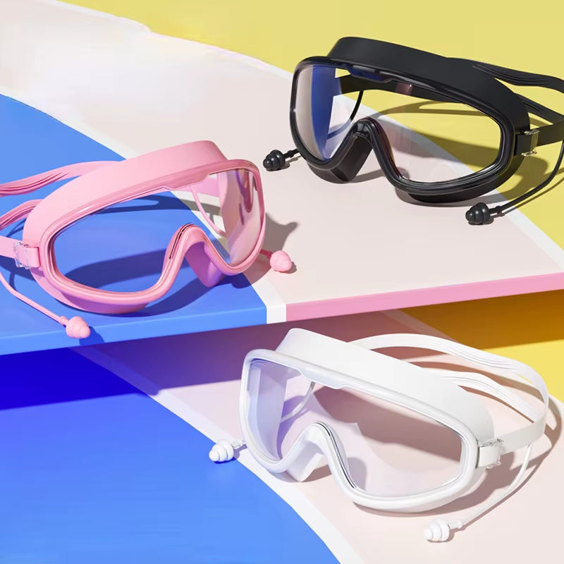 Swimming Glasses Waterproof Anti-Fog HD Transparent Earplugs Kids Swimming Goggles Large Framepool Eyewear Swimming Accessories