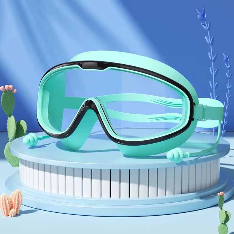 Swimming Glasses Waterproof Anti-Fog HD Transparent Earplugs Kids Swimming Goggles Large Framepool Eyewear Swimming Accessories