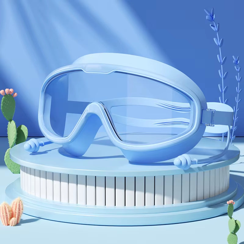Swimming Glasses Waterproof Anti-Fog HD Transparent Earplugs Kids Swimming Goggles Large Framepool Eyewear Swimming Accessories