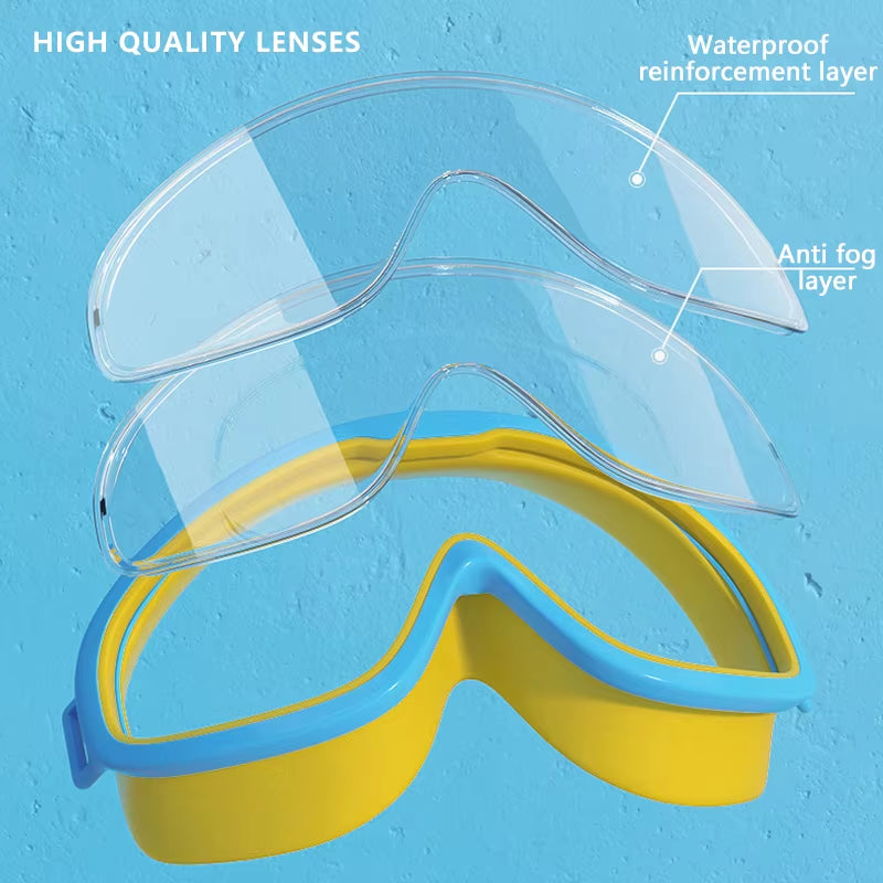 Swimming Glasses Waterproof Anti-Fog HD Transparent Earplugs Kids Swimming Goggles Large Framepool Eyewear Swimming Accessories