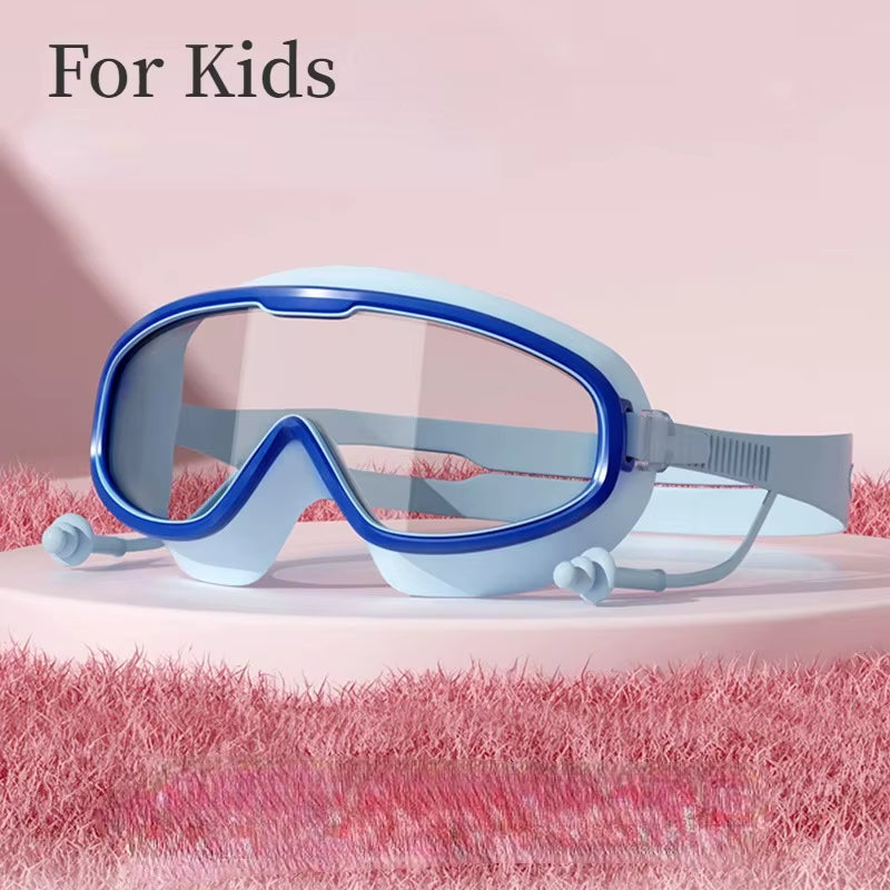Swimming Glasses Waterproof Anti-Fog HD Transparent Earplugs Kids Swimming Goggles Large Framepool Eyewear Swimming Accessories