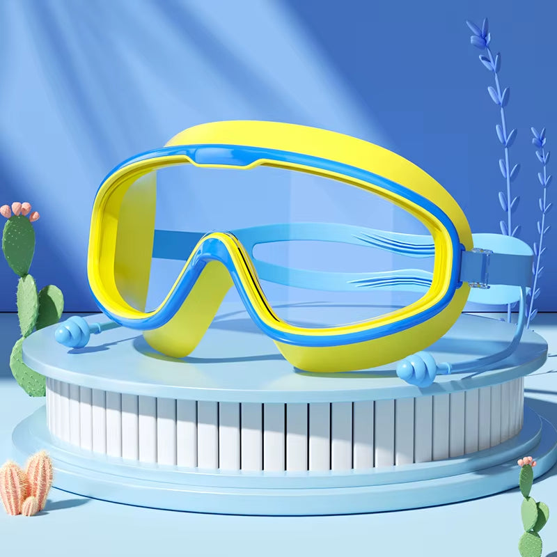 Swimming Glasses Waterproof Anti-Fog HD Transparent Earplugs Kids Swimming Goggles Large Framepool Eyewear Swimming Accessories