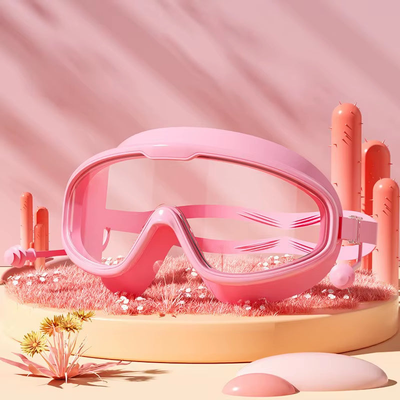 Swimming Glasses Waterproof Anti-Fog HD Transparent Earplugs Kids Swimming Goggles Large Framepool Eyewear Swimming Accessories