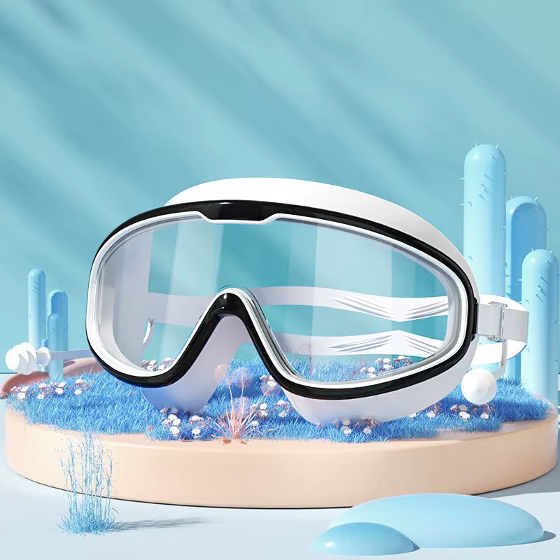 Swimming Glasses Waterproof Anti-Fog HD Transparent Earplugs Kids Swimming Goggles Large Framepool Eyewear Swimming Accessories