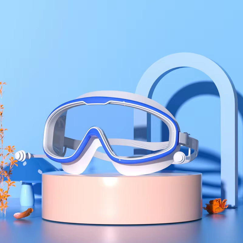 Swimming Glasses Waterproof Anti-Fog HD Transparent Earplugs Kids Swimming Goggles Large Framepool Eyewear Swimming Accessories