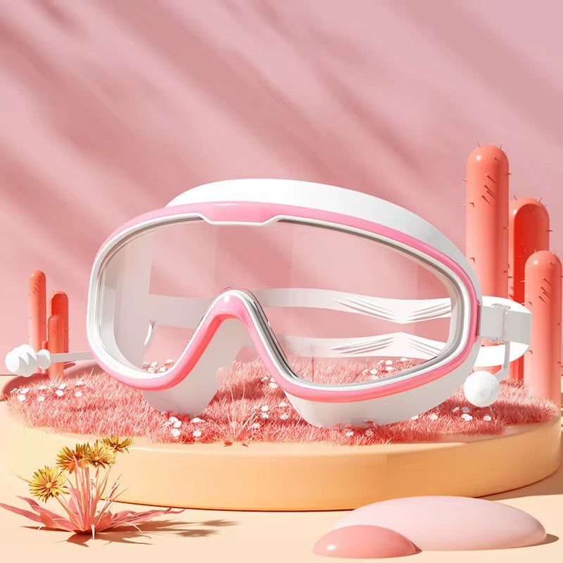 Swimming Glasses Waterproof Anti-Fog HD Transparent Earplugs Kids Swimming Goggles Large Framepool Eyewear Swimming Accessories